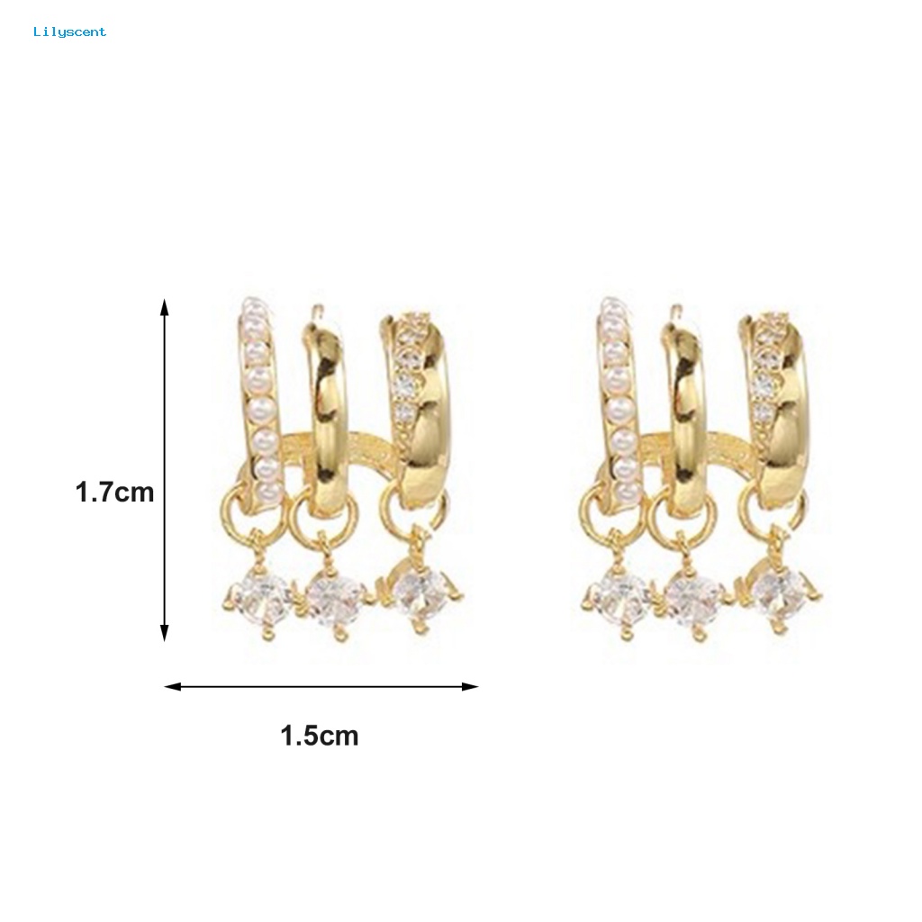 Lilyscent 1pasang Warna Emas Wanita Anting Perhiasan Aksesori Diperhiasan Berlian Imitasi Mutiara Imitasi Stud Earrings U Shape