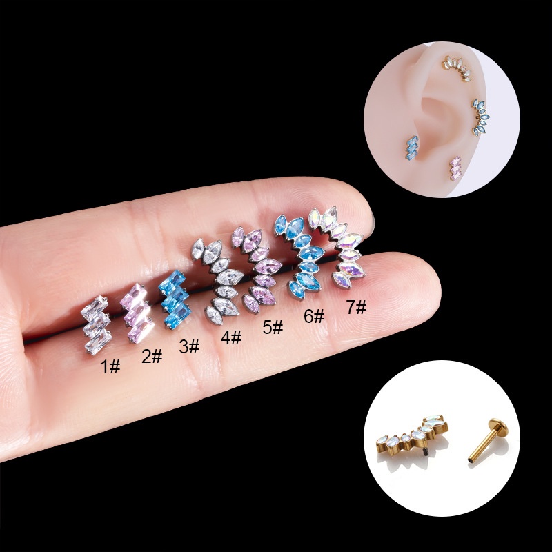 1buah Medis Hypoallergenic G23 Baja Titanium Dengan Zirkon Benang Internal Lip Stud Kepala Datar Helix Tragus 16Gauge Piercing