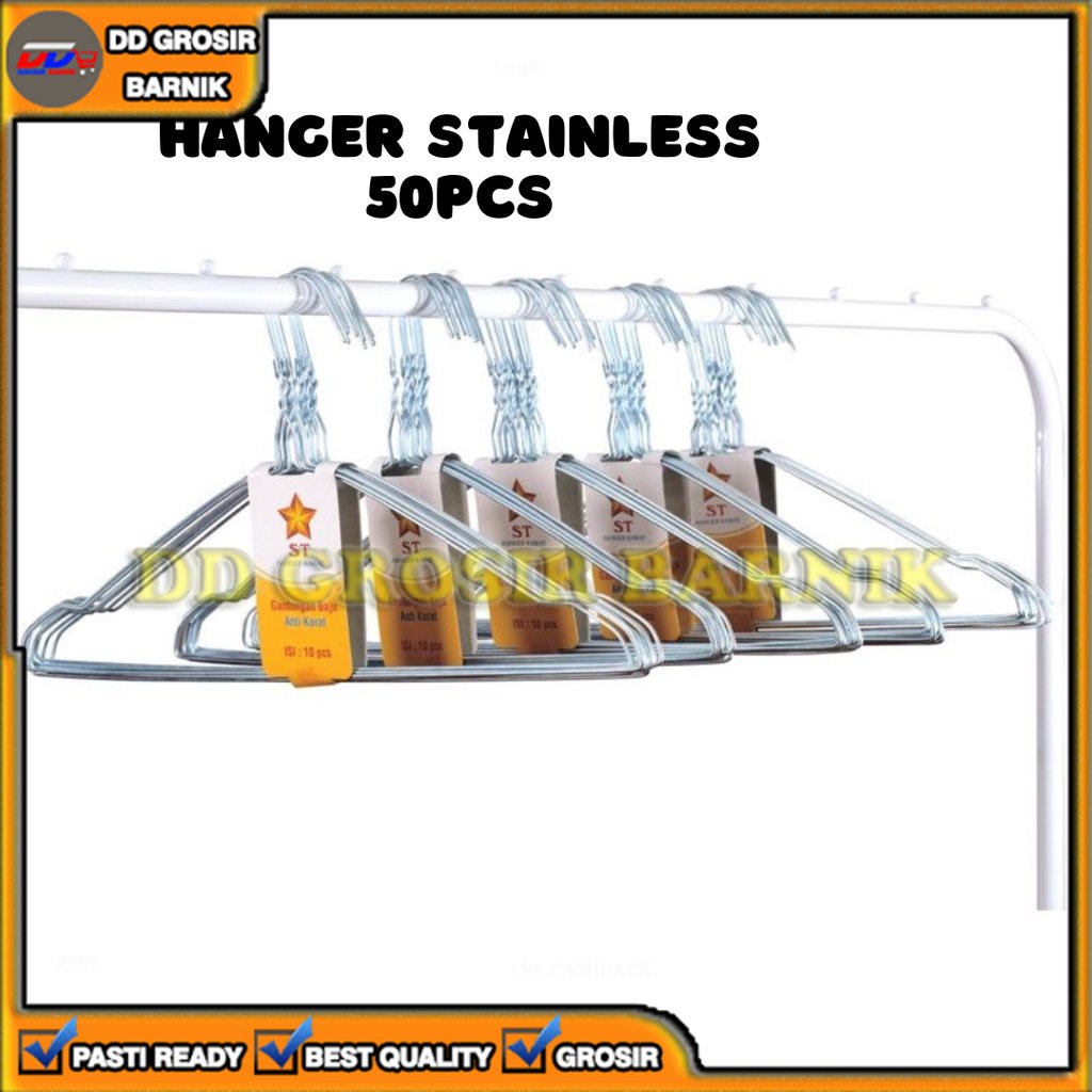 [DGB] GANTUNGAN BAJU HANGER KAWAT 50PCS STAINLESS STEEL BESI KUAT TAHAN LAMA 50 PCS