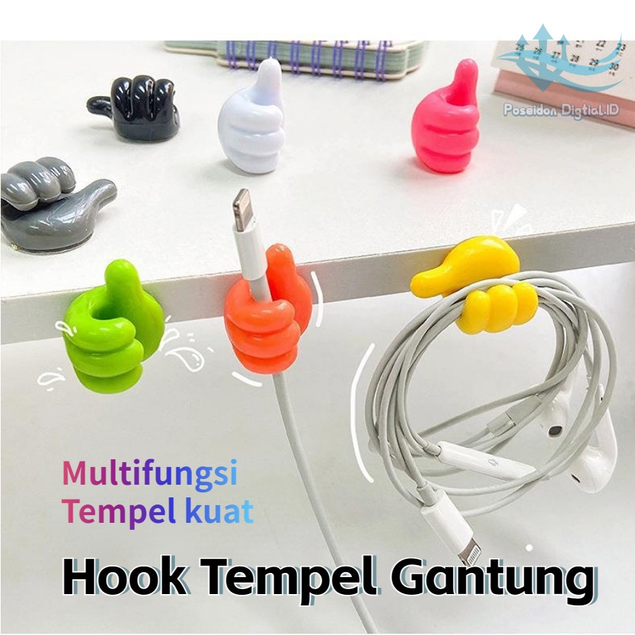 Gantungan Dinding Hook Tempel Gantung 3D Kait Jempol Lucu Jalur Data Kantor Klip Kabel Wire Desk Organizer / Kait Jempol / Kait Multifungsi / Klip Kabel