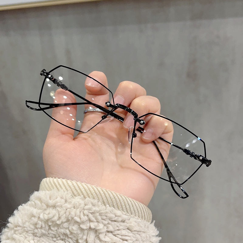 Kacamata Anti Radiasi Model Cut Edge Frameless Untuk Wanita Pria Dengan Frame Metal Bingkai Tipis Retro
