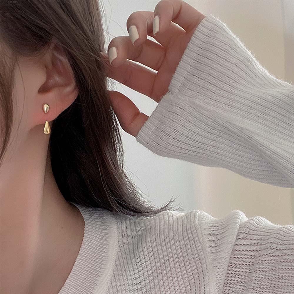 Anting Berbentuk Drop Agustinina Hadiah Korea Dua Cara Memakai Warna Emas Perak Perhiasan Fashion