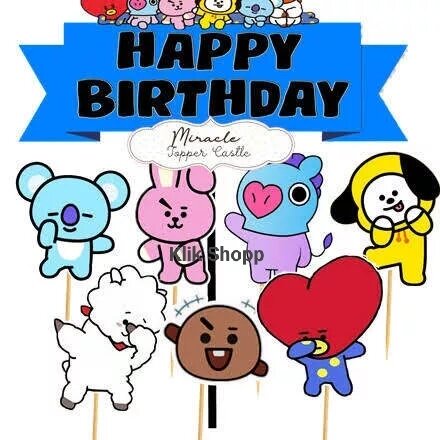 Topper Cake BT21 / Topper Ultah Karakter BT21 / Topper Cake Lucu