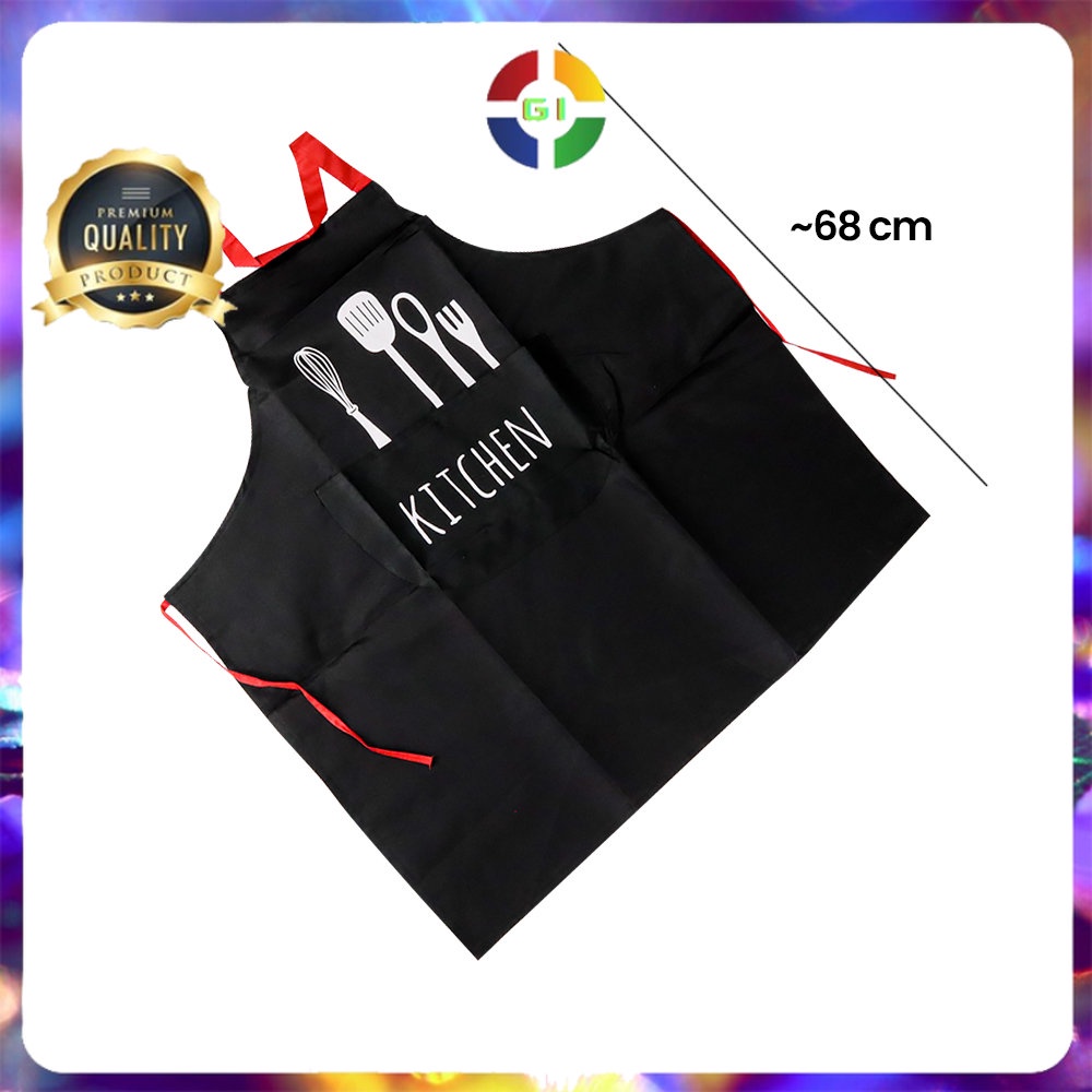 Celemek Apron Dapur Pria Wanit Model Kantung Black