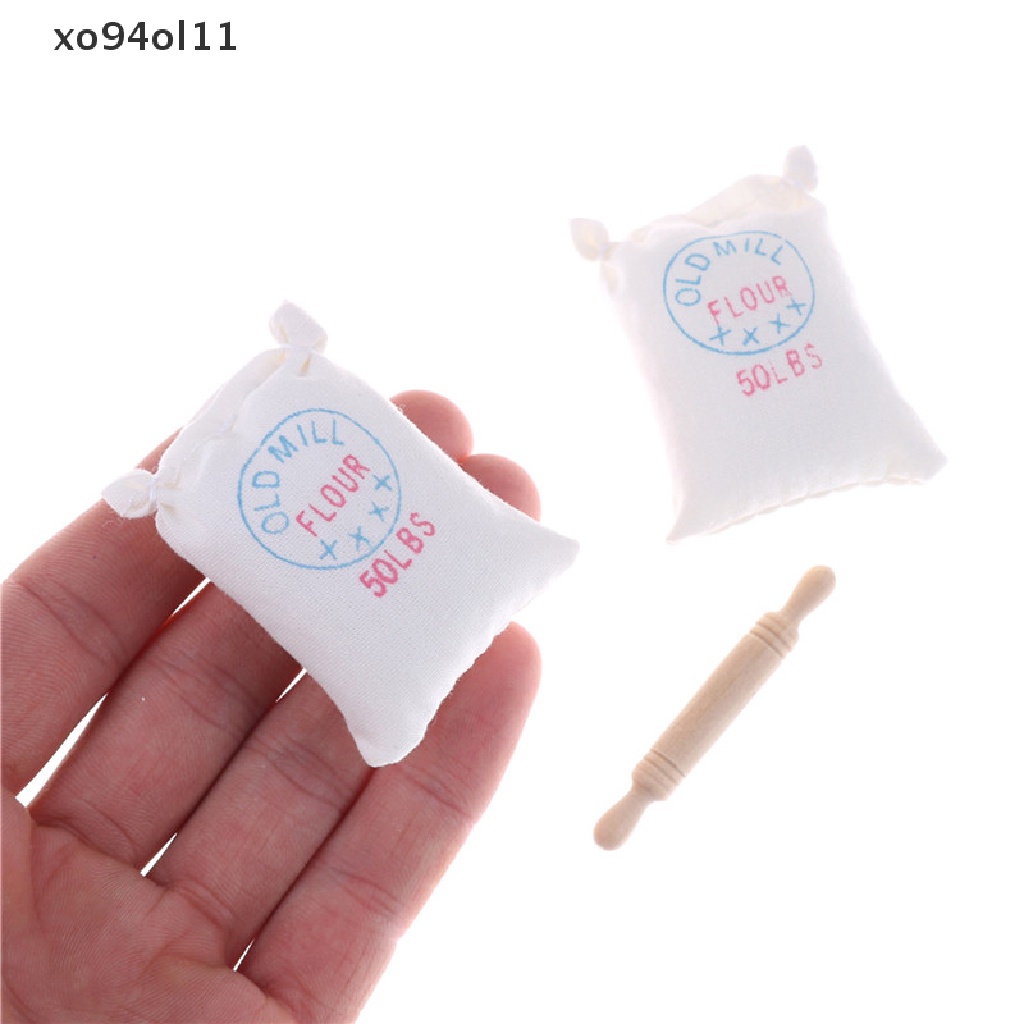 Xo Rumah Boneka1:12 DIY Aksesoris Model Dua Tas Tepung Dan Rolling Pin Mainan OL