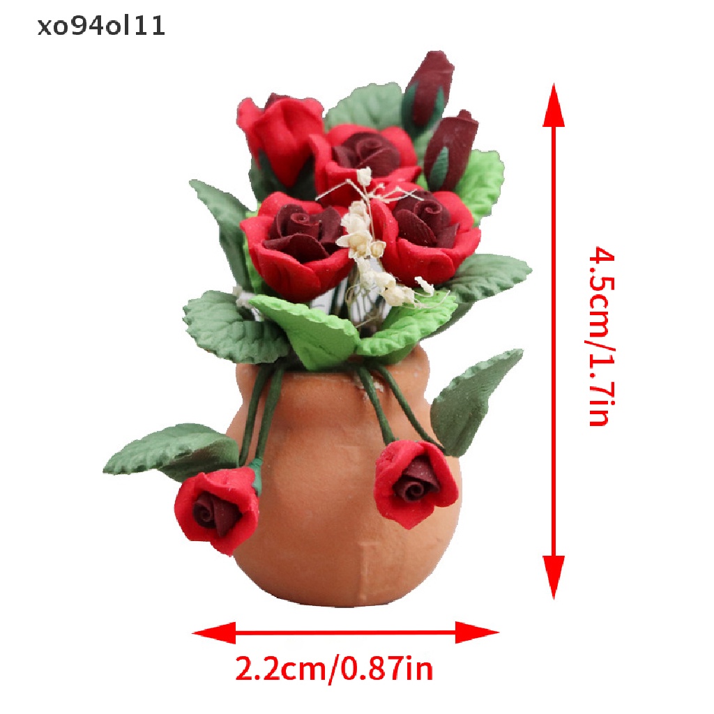 Xo 1: 12rumah Boneka Miniatur Mawar Bunga Flowers Pot Model Taman Dekorasi Mainan Aksesoris Rumah Boneka OL