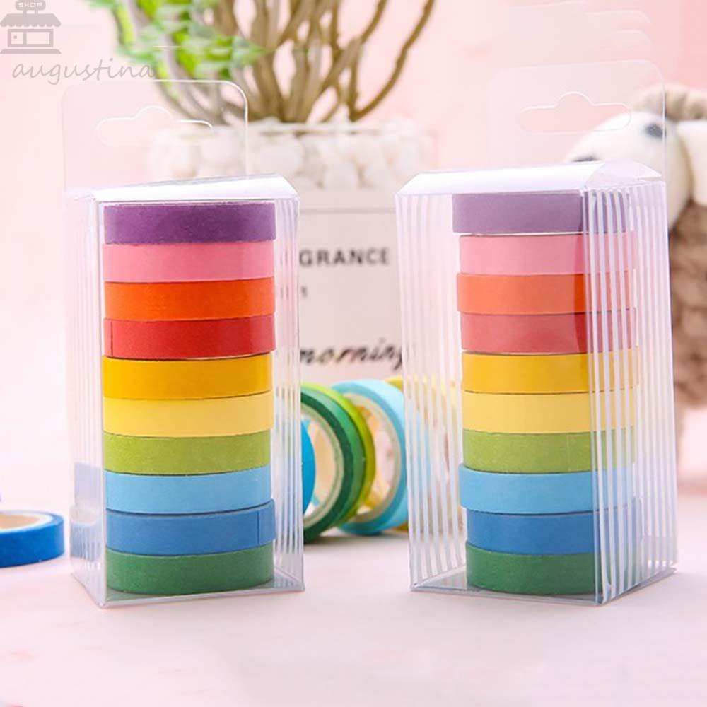 Agustina Set Tape Warna Solid Multi-Fungsi Dapat Di Sobek Gaya Jepang Tape Perekat Rekening Tangan Scrapbooking Stiker Alat Tulis Lengket