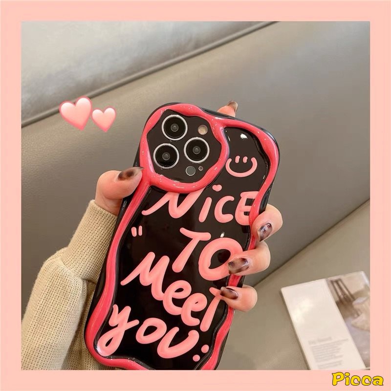 IPHONE Case Senyum Lucu Huruf Seni Sederhana Kompatibel Untuk Iphone11 13 12 14 Pro Max XR 7plus X XS Max 6s 7 6 8 Plus SE 2020 3D Wavy Curved Edge Airbag Shockproof Glossy Tpu Soft Cover