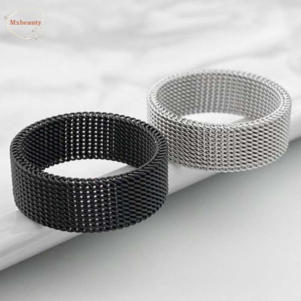 Mxbeauty Cincin Bahan Stainless Steel Mesh Warna Hitam Gaya Punk Hip-Hop Untuk Pernikahan