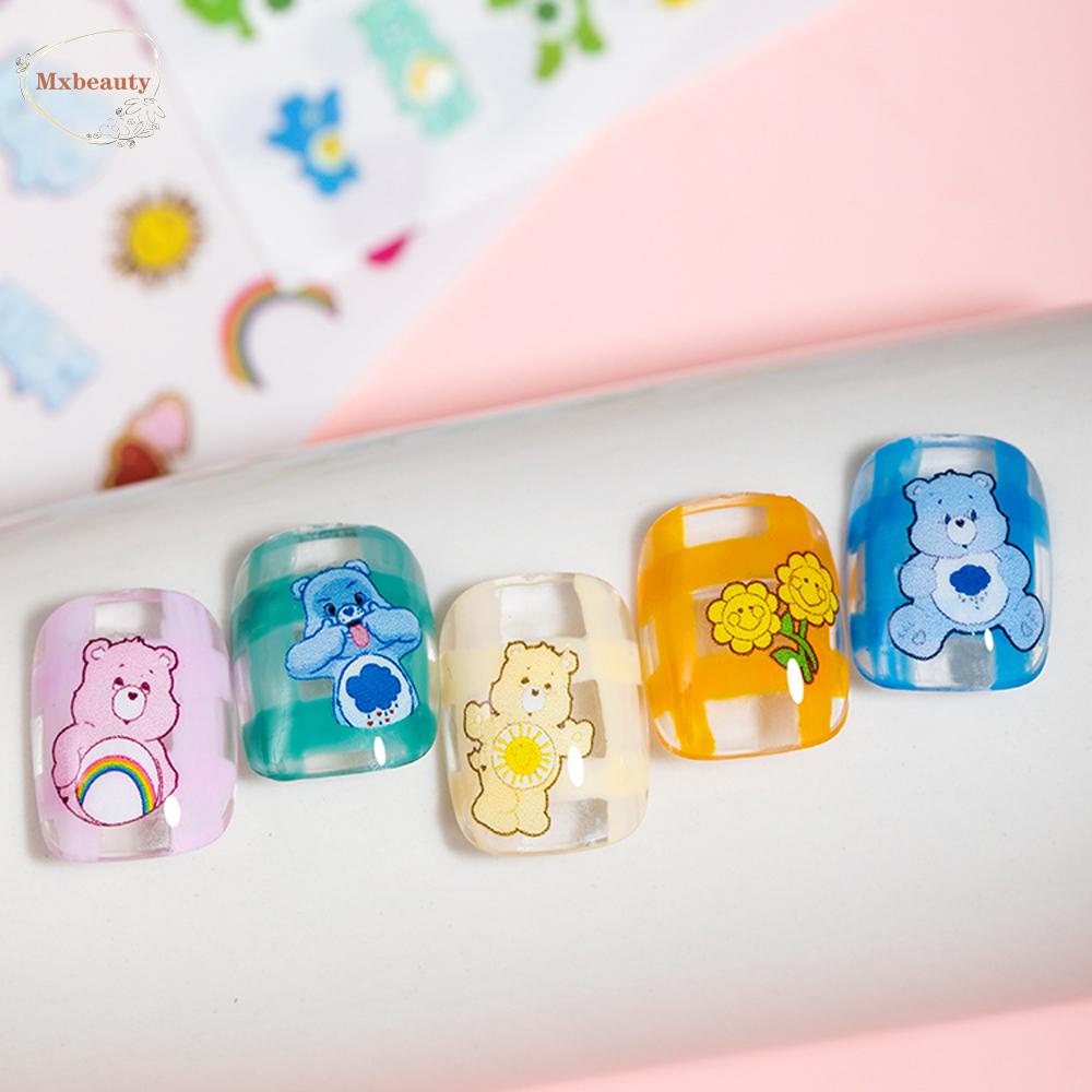 Mxbeauty Bear Stiker Kuku Gadis Bunga Lucu Warna-Warni DIY Nail Decals