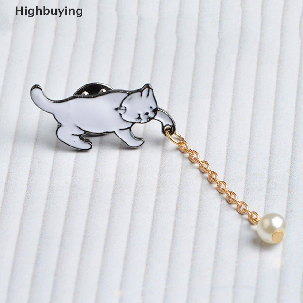 Hbid Enamel Lucu Mutiara Kucing Bros Pin Baju Kerah Pin Breastpin Wanita Perhiasan Hadiah Glory