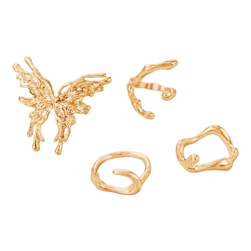 Punk Set Cincin Kupu-Kupu Cair Warna Perak Untuk Wanita Fashion Gelombang Tidak Teratur Metal Knuckle Rings Aesthetic Egirl Gothic Jewelry