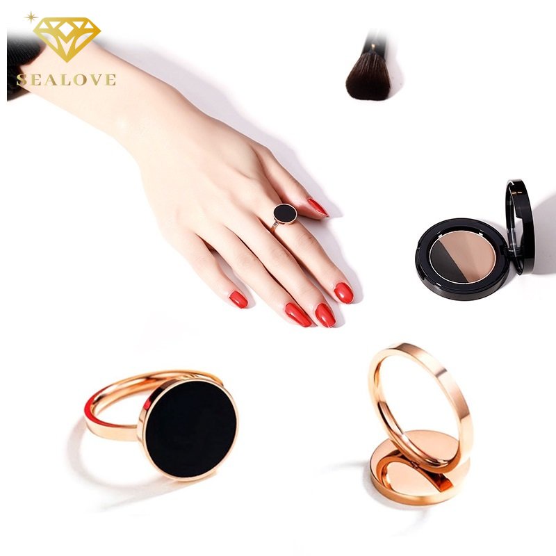 Cincin Titanium Wanita Anti Karat Bentuk Bulat Bahan Warna Hitam 18K Emas Korea Fashion Aksesoris cincin wanita 2023 terbaru