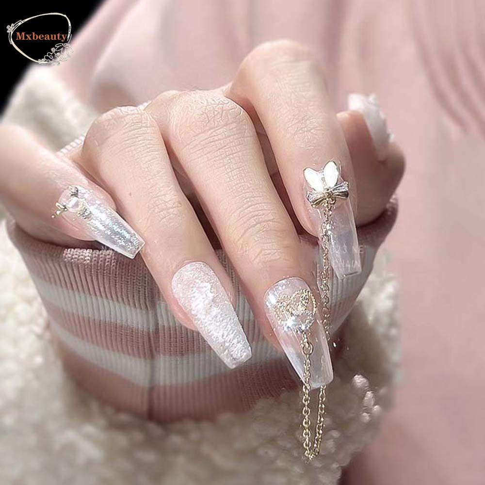 Mxbeauty Kelinci Kuku Berlian Imitasi Kelinci Wanita Fashion Cina Pesona Kuku Manikur Aksesoris Kelinci Kuku Bor Cinta Hati Nail Art Rantai