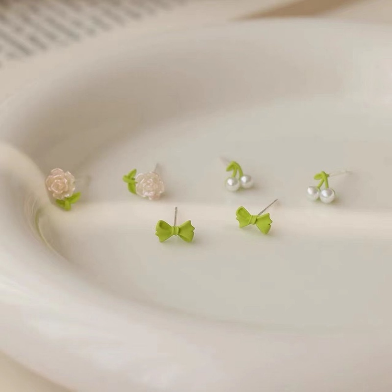 3pasang/set Anting Tusuk Motif Bunga Hijau Musim Panas925 Silver Needle Untuk Wanita
