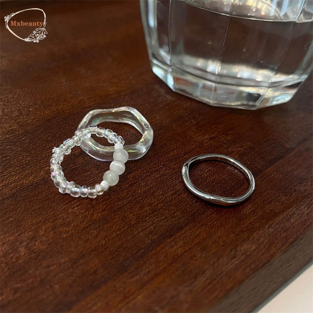 Mxbeauty Vintage Set Cincin Populer Elemen Kesederhanaan Yang Berbeda Lingkaran Aesthetic Perhiasan Manik-Manik Elastis Alloy Acrylic Hadiah Ulang Tahun