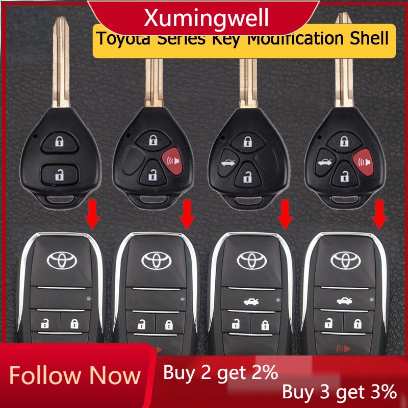 Xuming Casing Remot Kunci Mobil Model Flip 2 3 4 Tombol Untuk Toyota Camry Commuter Rav4 Yaris Fortuner