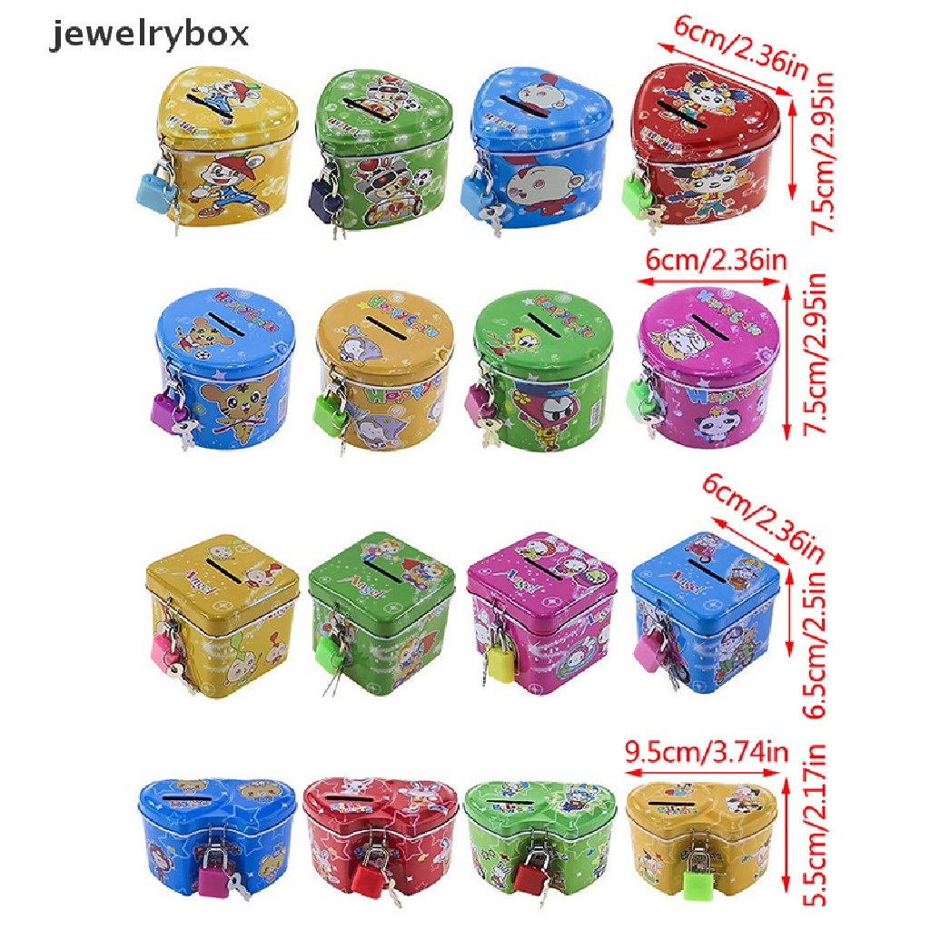 [jewelrybox] Celengan Logam Kaleng Persegi Kartun Lucu Menabung Uang Koin Uang Kotak Mainan Anak Hadiah Ulang Tahun Anak 4warna Dengan Kunci/Butik Kunci