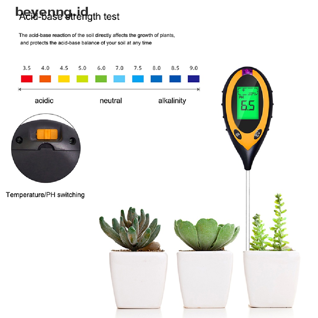 Beyen Alat Ukur Ph Kelembaban Tanah Digital Temperature Sunlight Tester Dengan LCD Display ID