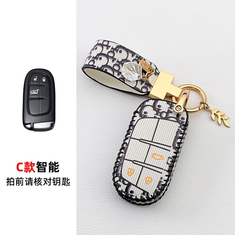 Leather Key Cases Fob Cover Untuk Fiat Dodge Charger Dart Challenger Durango Jeep Grand Cherokee Chrysler 300kunci Pintar