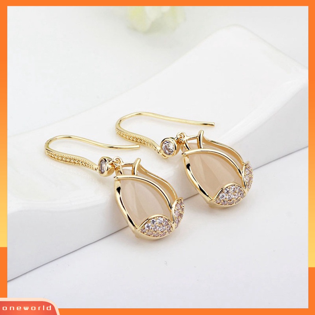 [EONE] 1pasang Liontin Anting Tulip Liontin Bersinar Berlian Imitasi Inlay Geometris High-end Dress Up Hypoallergenic Mewah Wanita Cubic Zirconia Bunga Telinga Kait Perlengkapan Kostum