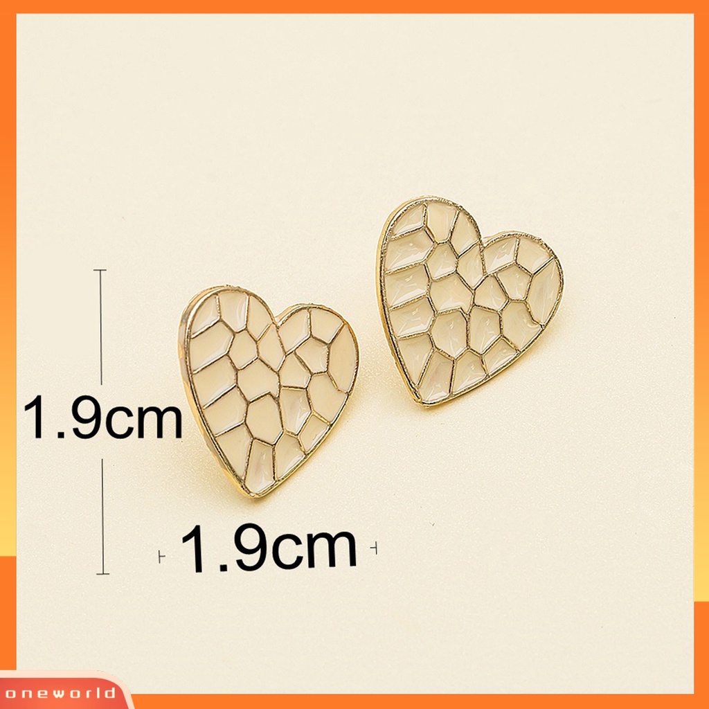 [EONE] 1pasang Tusuk Tekstur Kotak-Kotak Wanita Anting Enamel Bentuk Hati Stud Earrings Aksesoris Perhiasan