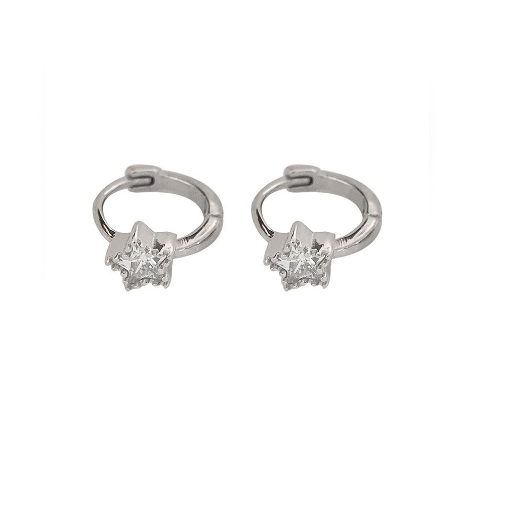 Anting Hoop Bintang Zircon Kecil Warna Emas Silver Untuk Wanita Perhiasan Geometris Huggies Telinga Lucu Sederhana