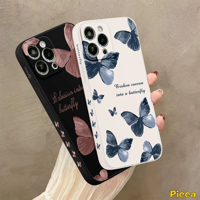 Casing Tepi Lurus Kupu Retro Oppo A12 A16 A15 A17 A57 A95 A76 A94 A7 Reno 8T 8 7 6 5F 5 A5s A3s A54 A9 A78 A55 A53 A31 A5 A52 A16E A1K A16K A96 A36 A74 Side Print Sarung Soft Cover