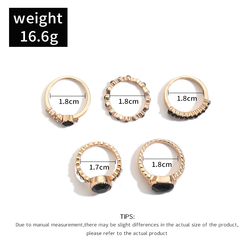 A HELLO GIRL 5pcs Set Permata Geometris Hip Hop Berlian Lapis Emas Ins Gaya Cincin Emas