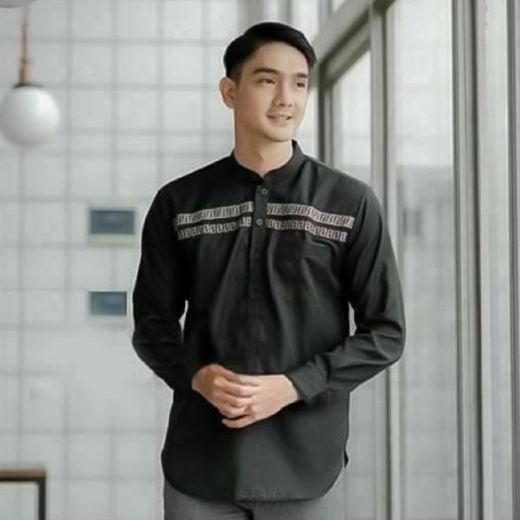 Baju Koko Kurta Pria Lengan Panjang Hitam Putih Model FF Koko Pria Terbaru Terlaris