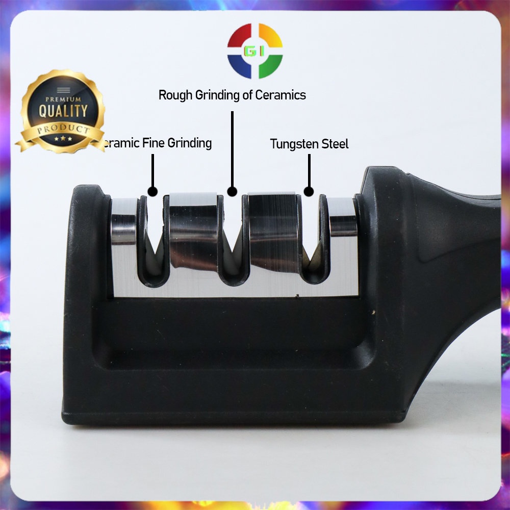 Pengasah Pisau Dapur Knife Sharpener 3 Slot Black