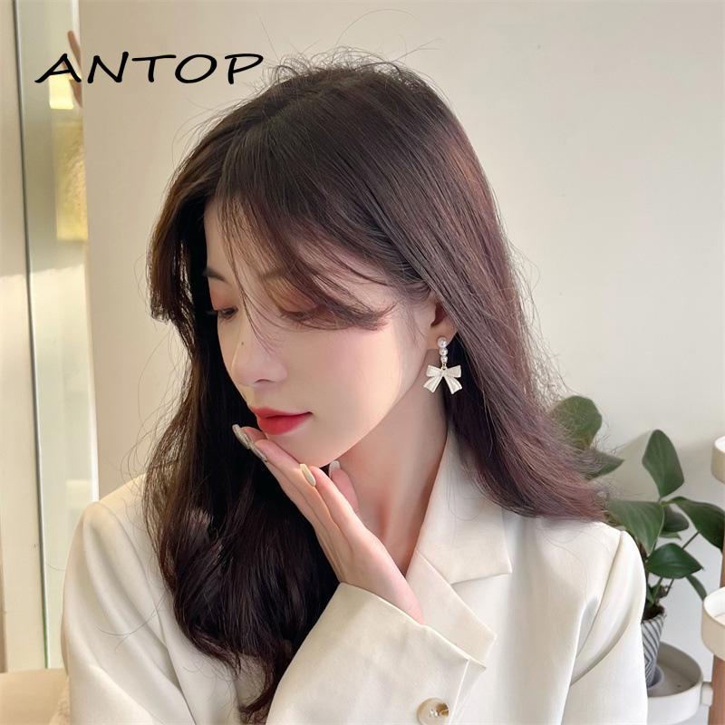 [Yumna] Anting Simpul Busur S925 Silver Off-white Desain Mutiara Anting Rasa Untuk Wanita