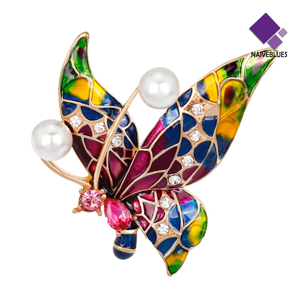 &lt; Naiveblues &gt; Wanita Retro Multicolor Enamel Mutiara Imitasi Antennae Bros Pin Perhiasan