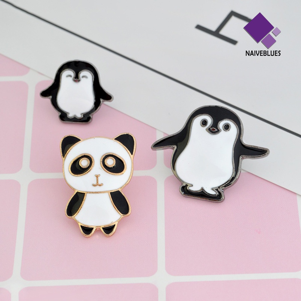 &lt; Naiveblues &gt; Bros Enamel Panda Pinguin Lucu Wanita Kartun Kancing Lencana Lapel