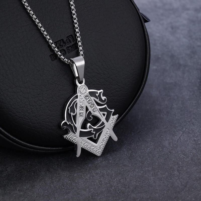 [Z H Jewelry] Vintage AG Freemasonry Liontin Fashion Pria Anti Karat Kalung Liontin Hip Hop Pesta Baja Titanium Perhiasan Aksesoris Grosir