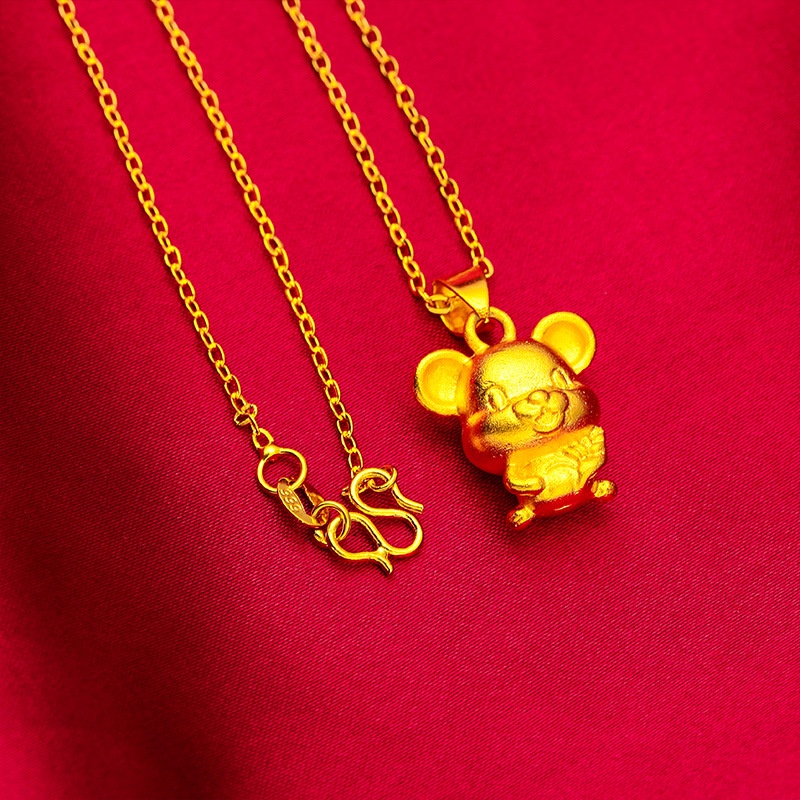 Goldkingdom Fashion Perhiasan 24K Bangkok Aksesoris Spot Lapis Emas Wanita Halus Kalung Wanita Kartun Mickey Mouse Liontin