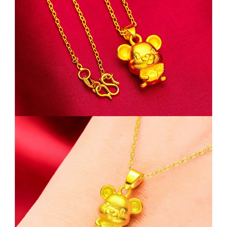 Goldkingdom Fashion Perhiasan 24K Bangkok Aksesoris Spot Lapis Emas Wanita Halus Kalung Wanita Kartun Mickey Mouse Liontin