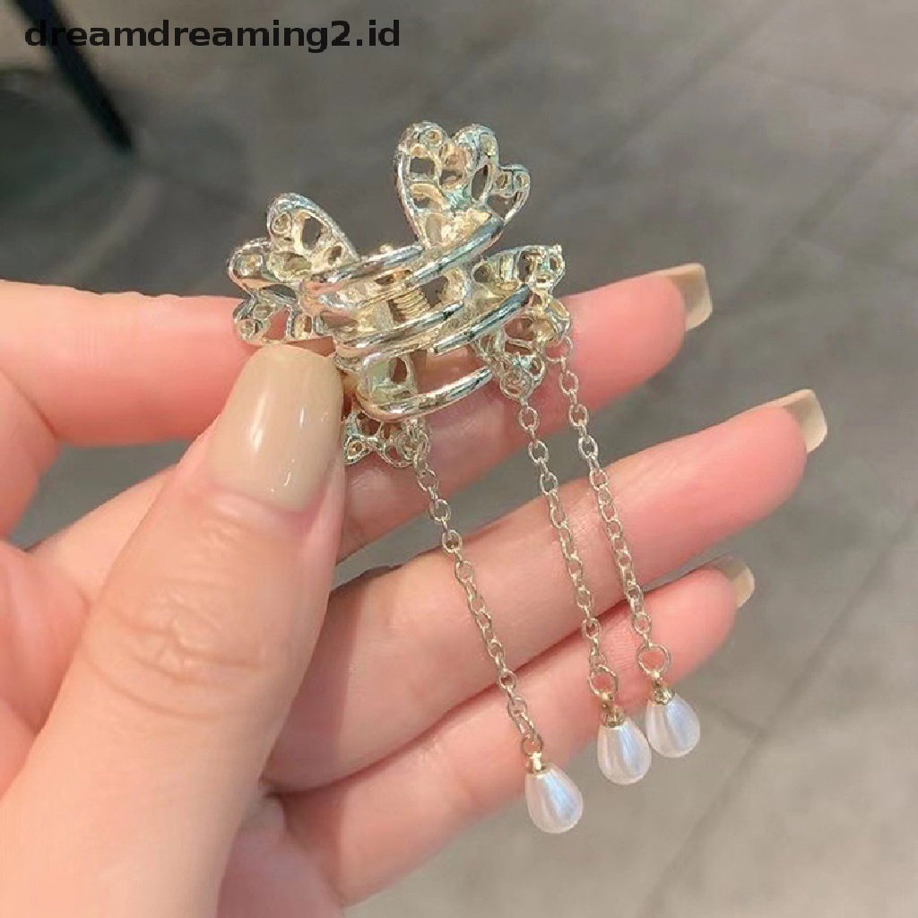 (dream) Mutiara Berlian Imitasi Rumbai Kupu-Kupu Klip Temperamen Perempuan Aksesoris Rambut Rambut//