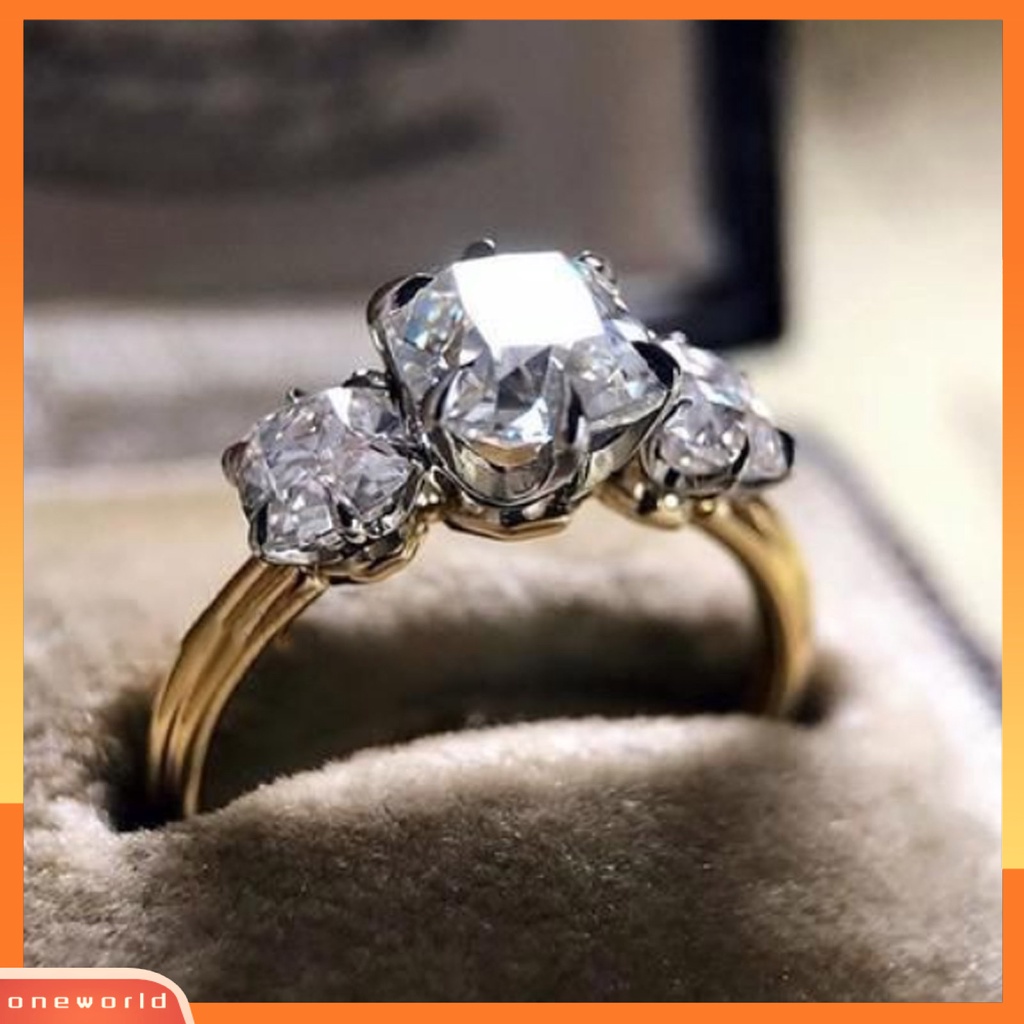 [EONE] Wanita Cincin Bentuk Persegi Dua Warna Perhiasan Geometris Cubic Zirconia Finger Ring Hadiah Ulang Tahun