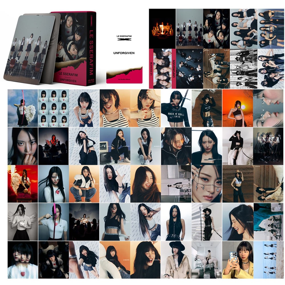 55pcs/box LE Sserafim2023 UNFORGIVEN Photocards Album Ke 1 Lomo Kartu Lesserafim Kpop Postcards