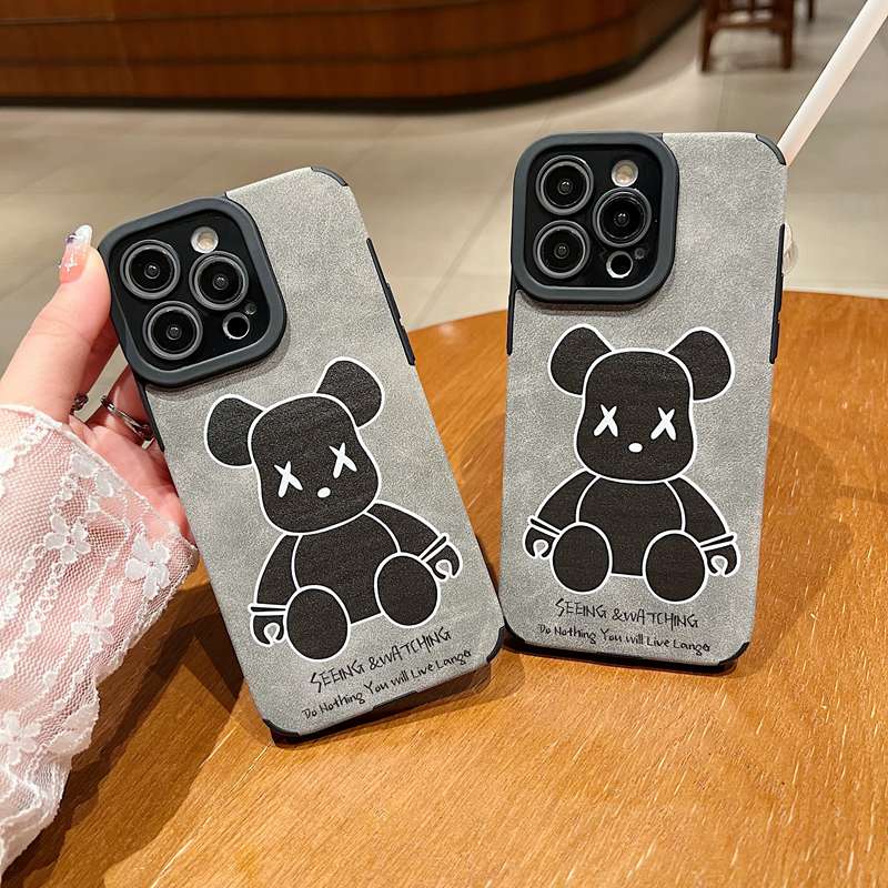 Cool Black XX Bear Skin Leather Soft Case IP IPhone 7 8 14 Plus 7+ 8+ X XR SE 2020 XS Max 11 12 13 14 Pro Max Phone Casing Women's Gift Kaws Bear