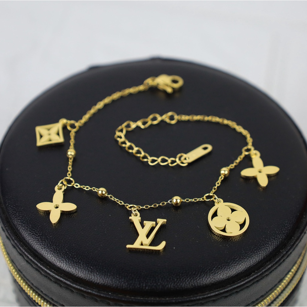 GROSIR Gelang tangan bunga L  V titanium stainless steel 316l anti karat import berkualitas bisa bayar di tempar COD