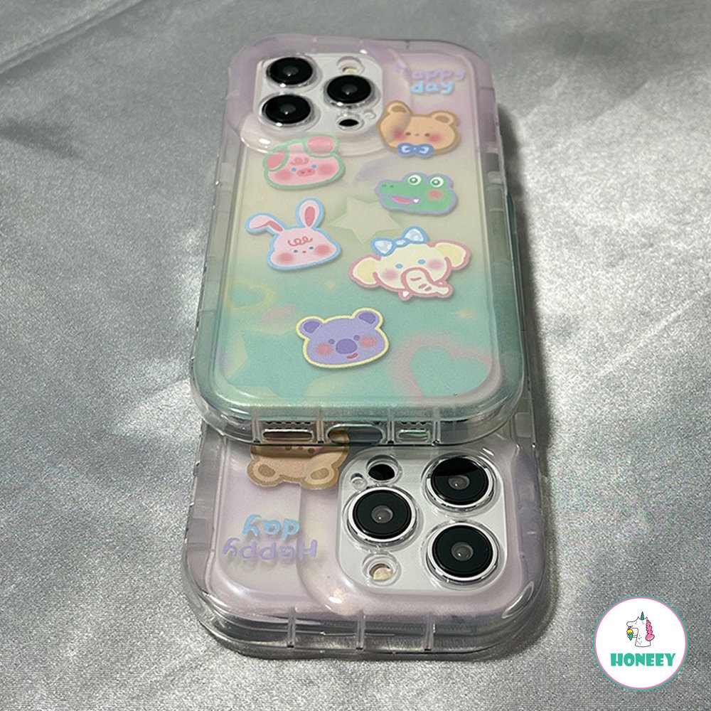 IPHONE Case Hewan Gradasi Warna-Warni Kompatibel Untuk Iphone14 13 12 11 Pro Max14 Plus Kartun Airbag Anti-Drop Soft Cover