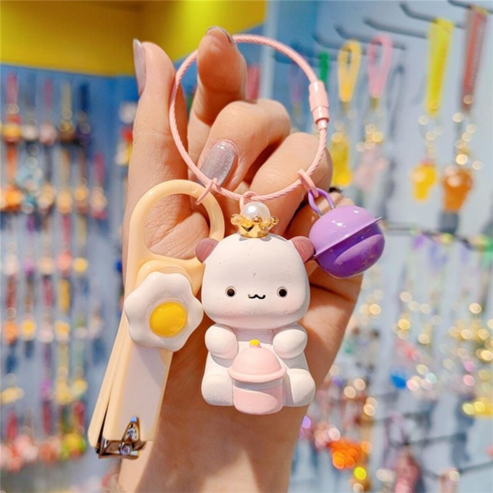 Kartun Mahkota Hewan Kecil Gantungan Kunci Liontin Portable Tang Kuku Set Boneka Lucu Tas Liontin Gantungan Kunci Mobil Phone Case Pendant