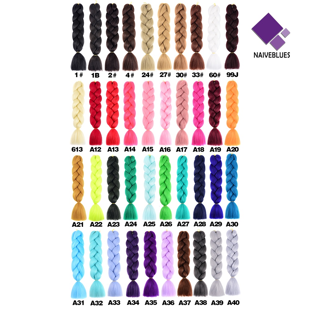 &lt; Naiveblues &gt; Ekstensi Rambut Sintetis Warna Solid Kepang Afrika Crochet Ponytail