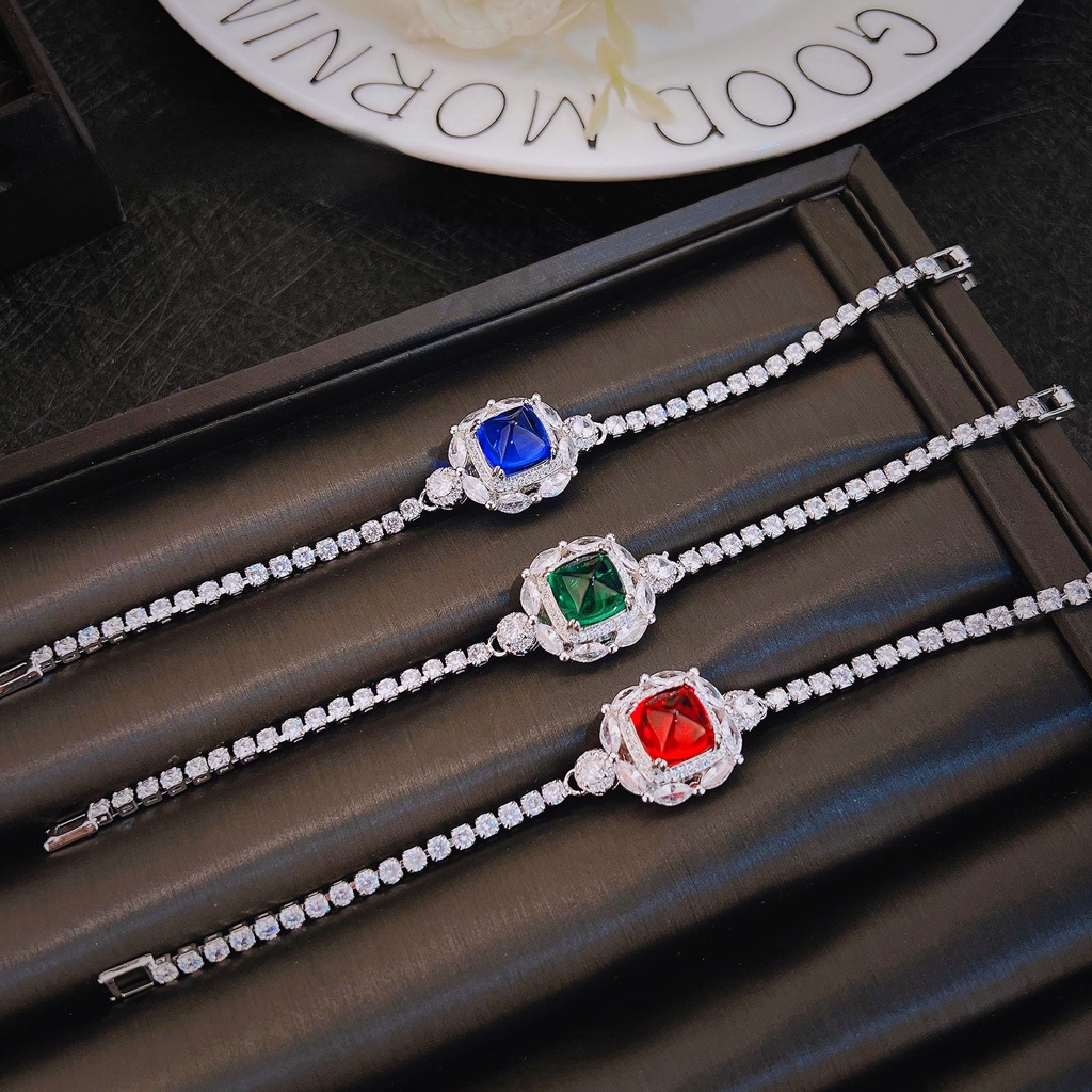 Goldkingdom Aksesoris Perhiasan Fashion Ready Stock Ruby Sugar Tower Light Mewah Colorful Treasure Gelang Royal Blue Diamond Emerald Girl