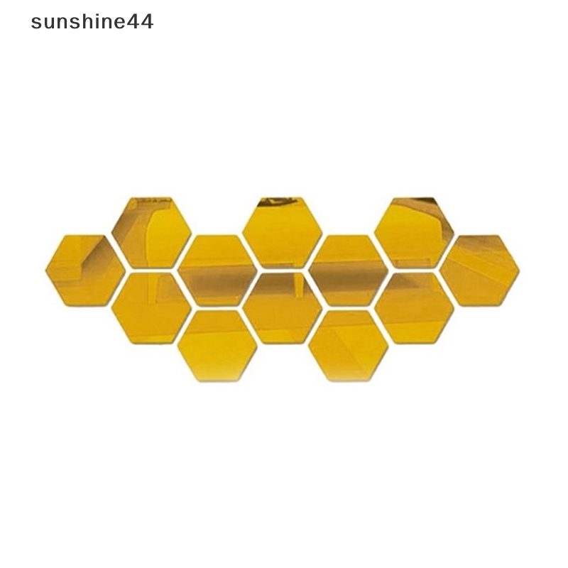 Sunshine 12Pcs Hexagon Vinyl Dekorasi Rumah Stiker Dinding Decal DIY Removable 3D Cermin ID