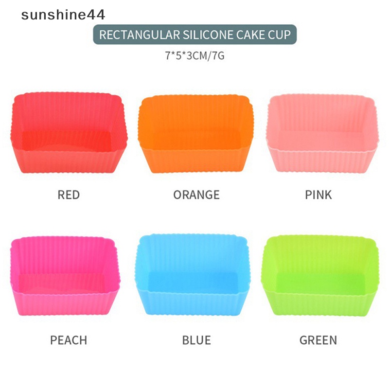 Sunshine 6PCS Cetakan Kue Persegi Panjang Silikon Lembut Muffin Cupcake Liner Bake Cup Mold ID