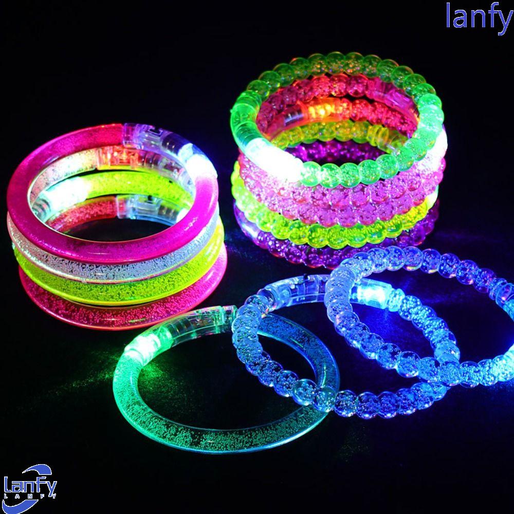 Lanfy Flash Gelang Mainan Untuk Anak Warna Luminescent Mainan Warna-Warni Bercahaya Gelang Pergelangan Tangan Tali Spire Lamella Mainan Anak Led Flash Color Bubble Bracelet