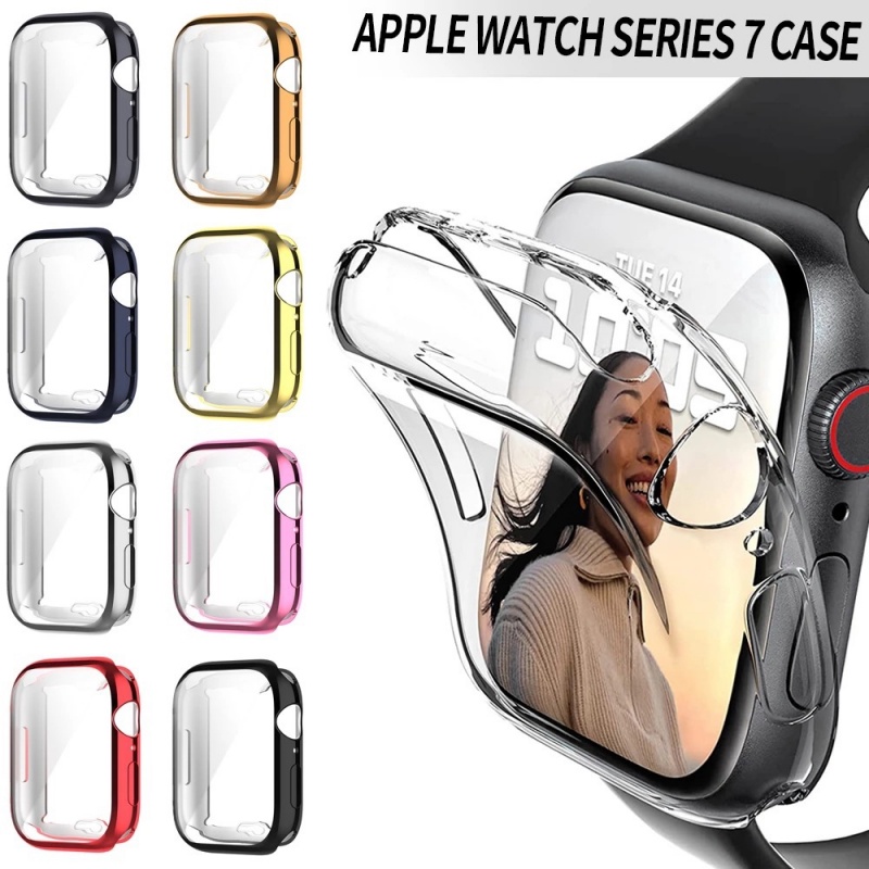 Iwatch Case Untuk Watch Series7 45mm 44mm 42mm 41mm 40mm 38mm Case Dengan Dengan Dengan Full Wrap Plating TPU Watch Case and Film